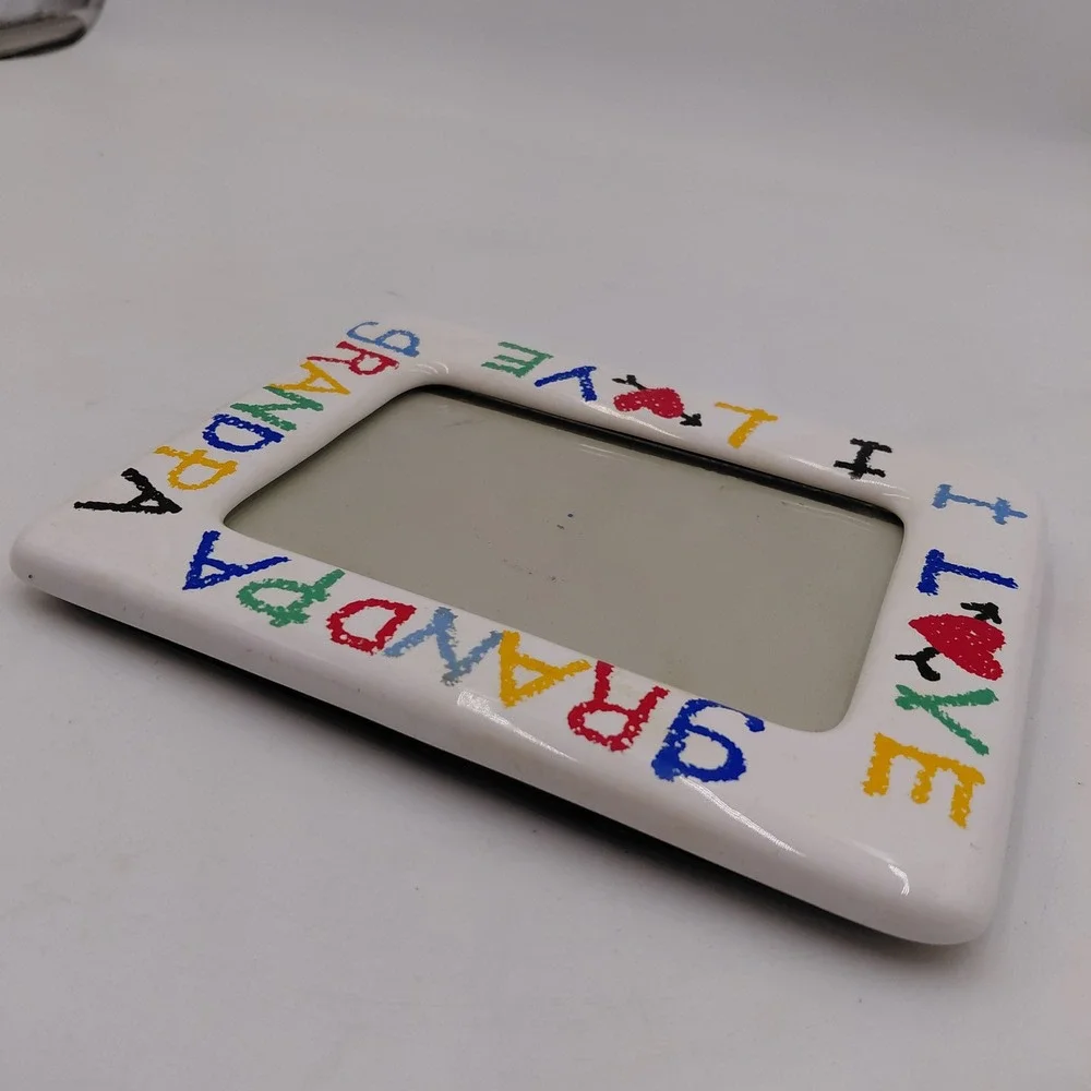 Vintage 1988 LVC I Love Grandpa Ceramic Picture Frame White Colorful Hearts 7x5
